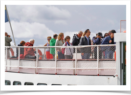 Boarding the boat for the trip.